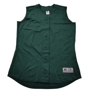Russell Athletic Green Mesh Sleeveless Button Front Softball Jersey Misses M